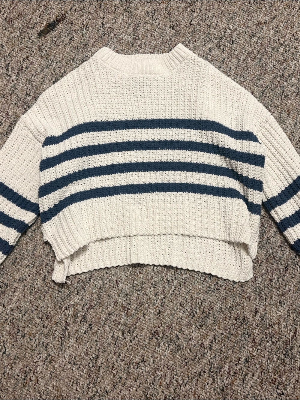 Dry Goods Cream Cropped Sweater with Navy Stripes